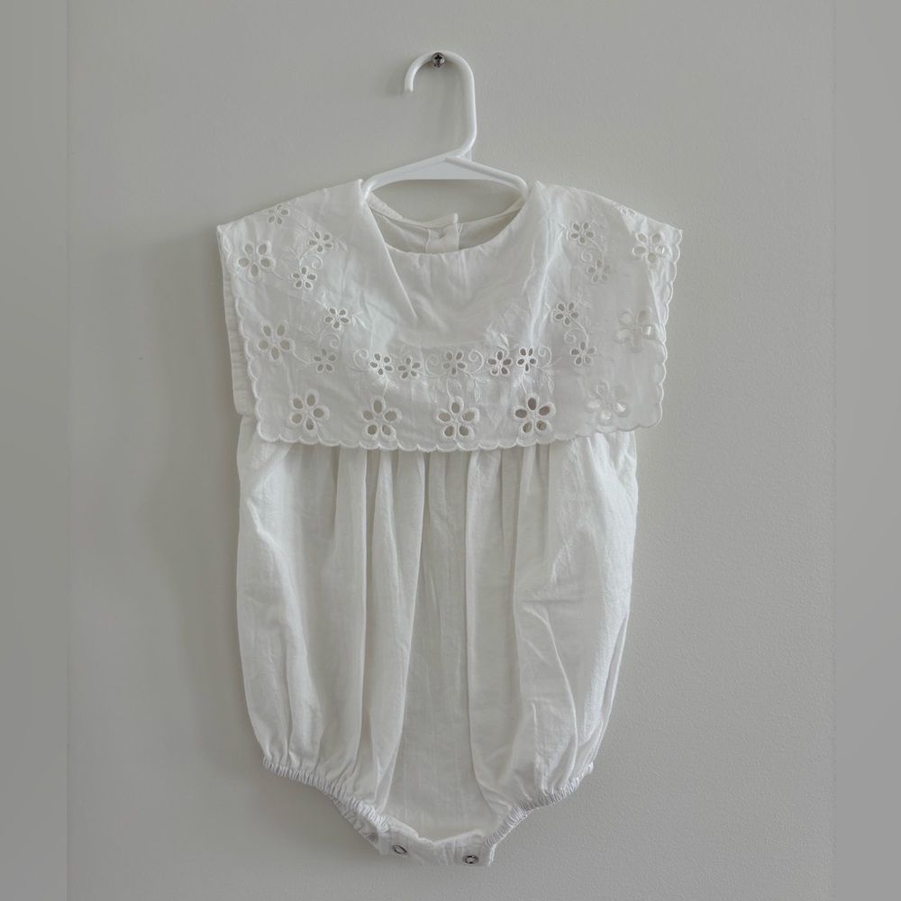 NWT White Eyelet Collar Baby Romper